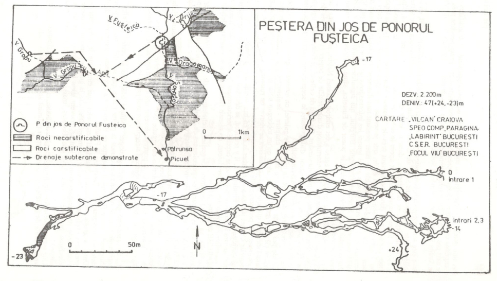 Harta - Pestera din Jos de Ponorul Fusteica
